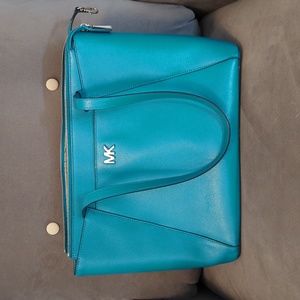 Michael Kors, teal, full zip tote w/ internal zip pockets- Silver hardware